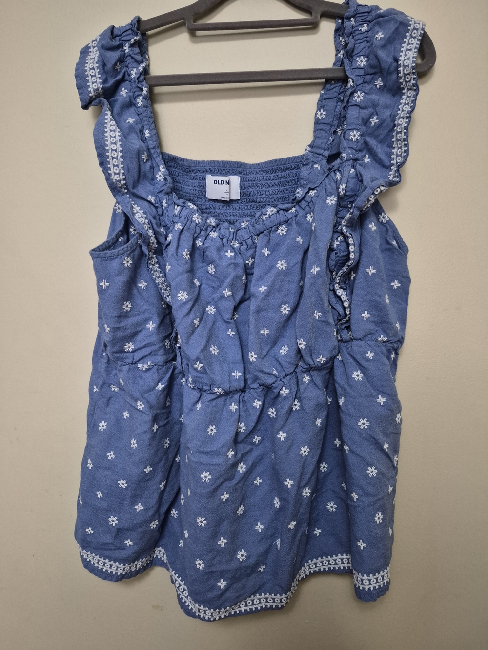 Old Navy Blue Embroidered Floral Ruffle Tank Top